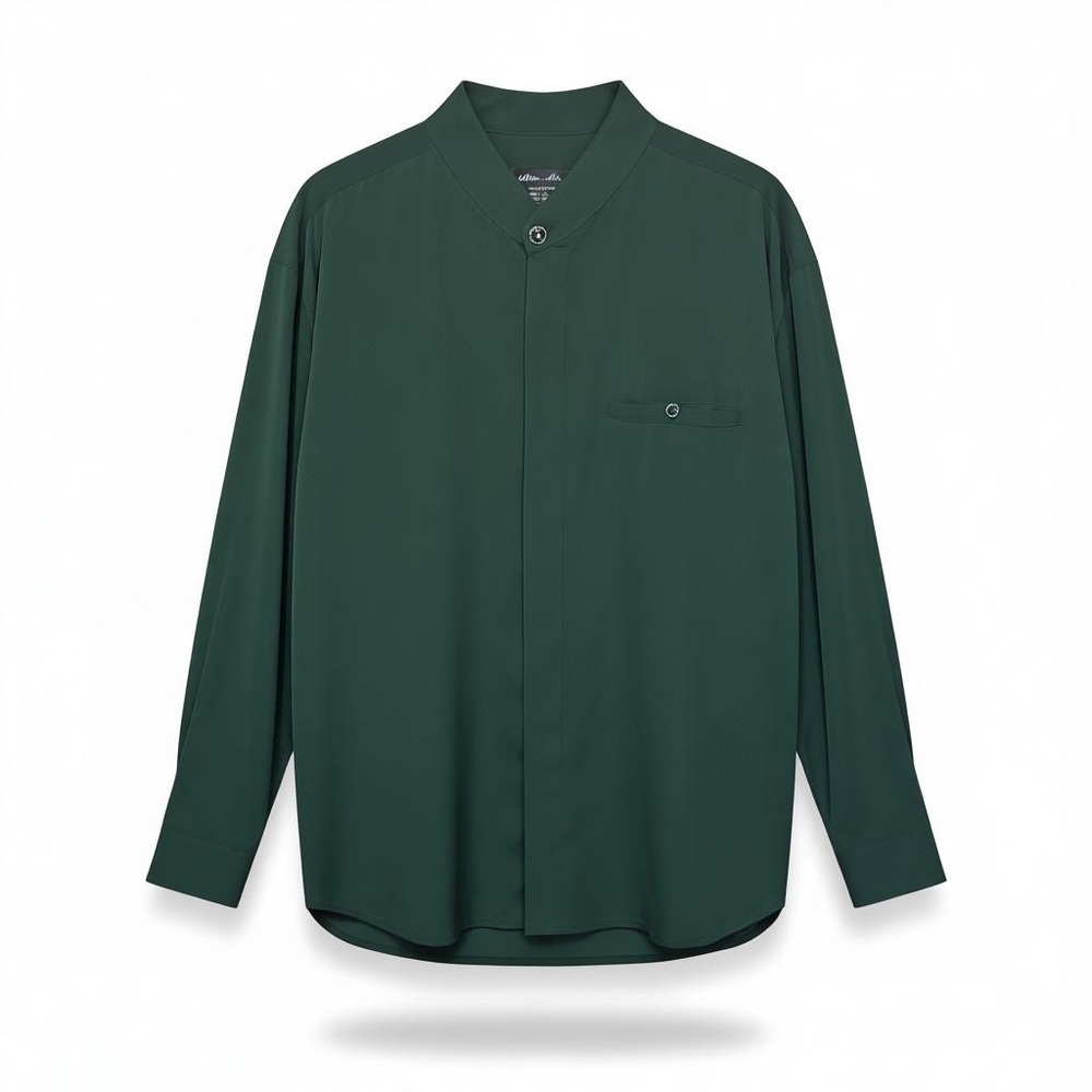 Vintage Milano Moda Large Green Blouse Mandarin Collar Rhinestone Buttons 90s